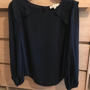 Loft navy blouse with fan sleeves!